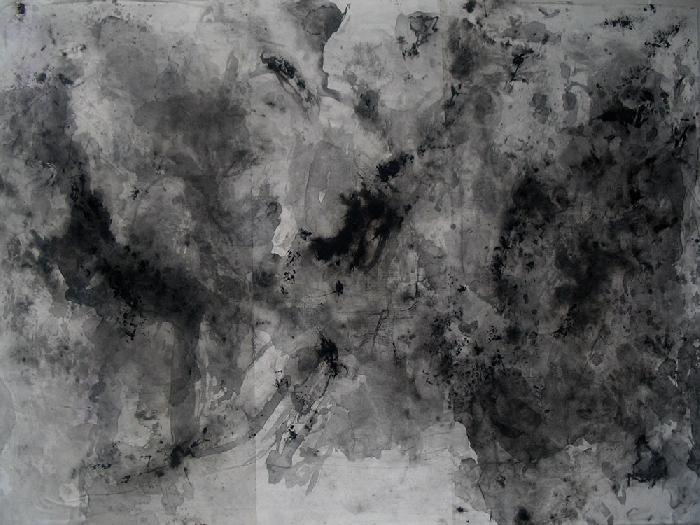 Terre 12 2006, inks, pigment, acrylic, Japanese paper, laid down on canvas, 116x 89 cm. 
